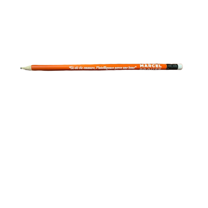 Crayon à papier orange citation : "Le souvenir d'une certaine image n'est que le regret d'un certain instant"